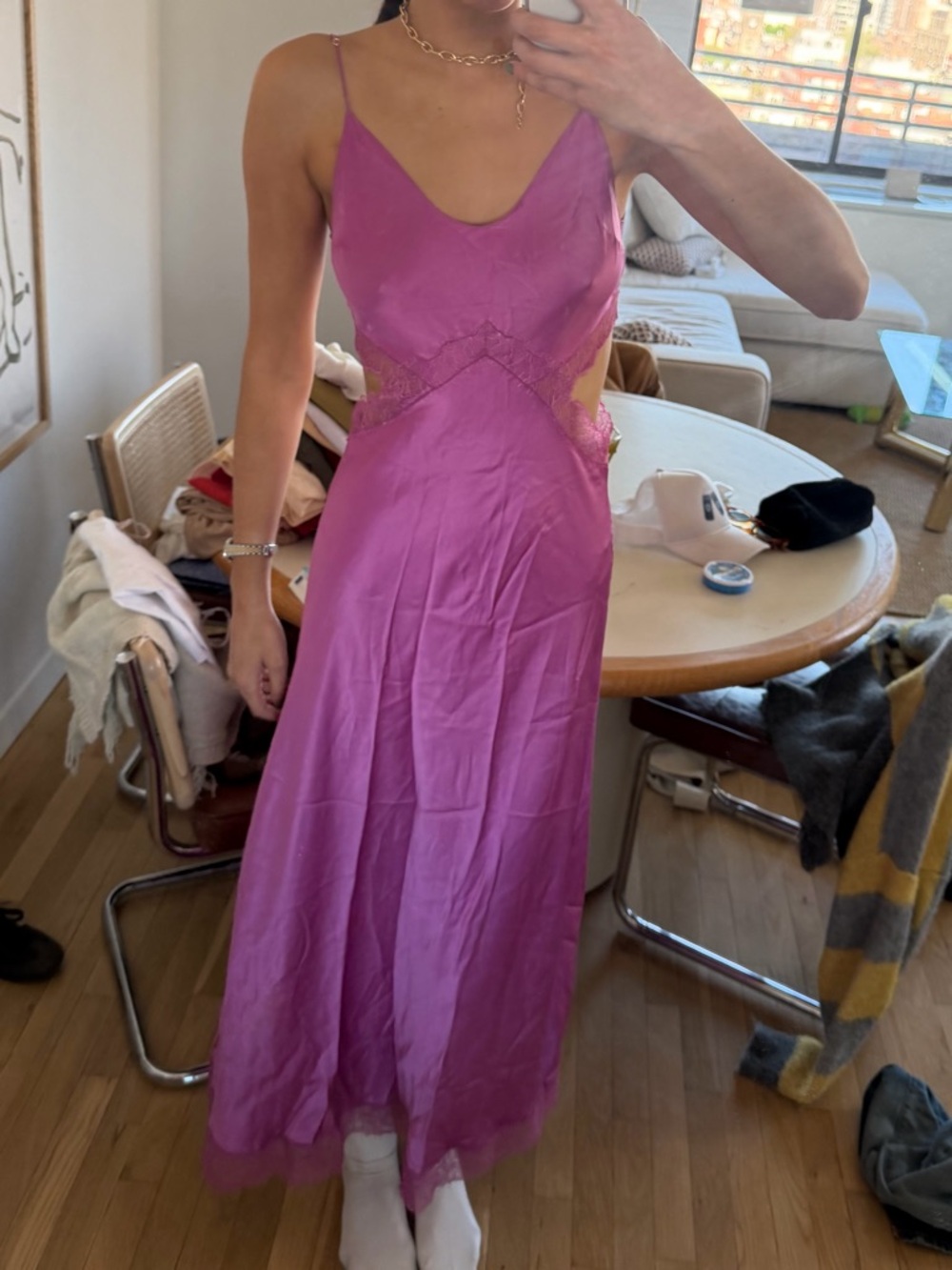 DANNIJO Magenta Lace-Trim Slip Maxi Dress